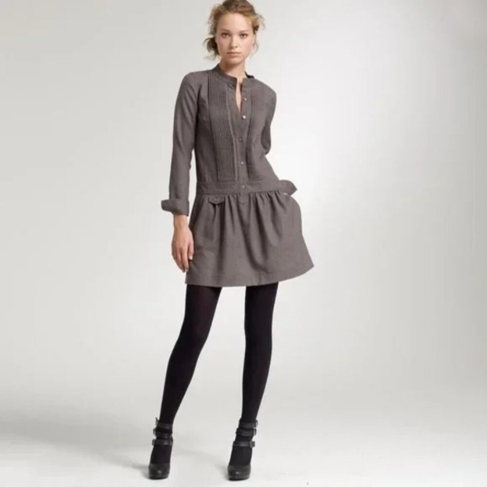 J.Crew Womens Holiday 100% Wool Drop Waist Shirt Dress Khaki Green Size 6 - Picture 3 of 12